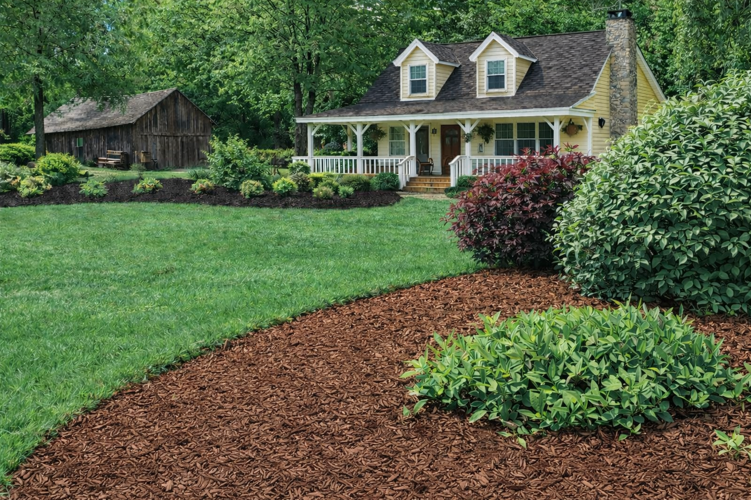 Well-mulched garden pathway with lush planting in Ontario landscape